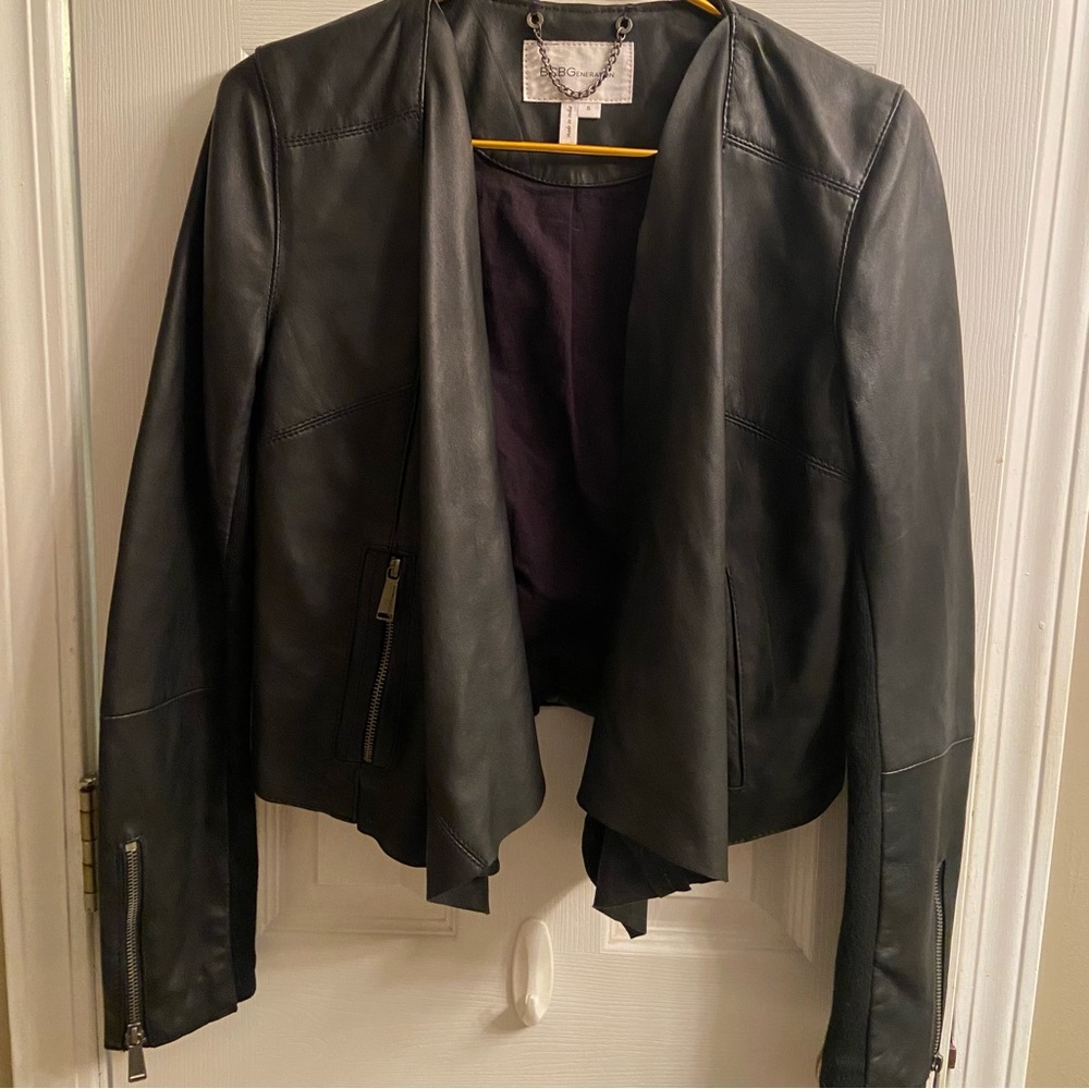 Bcbgeneration Drape Front Leather Jacket - image 1